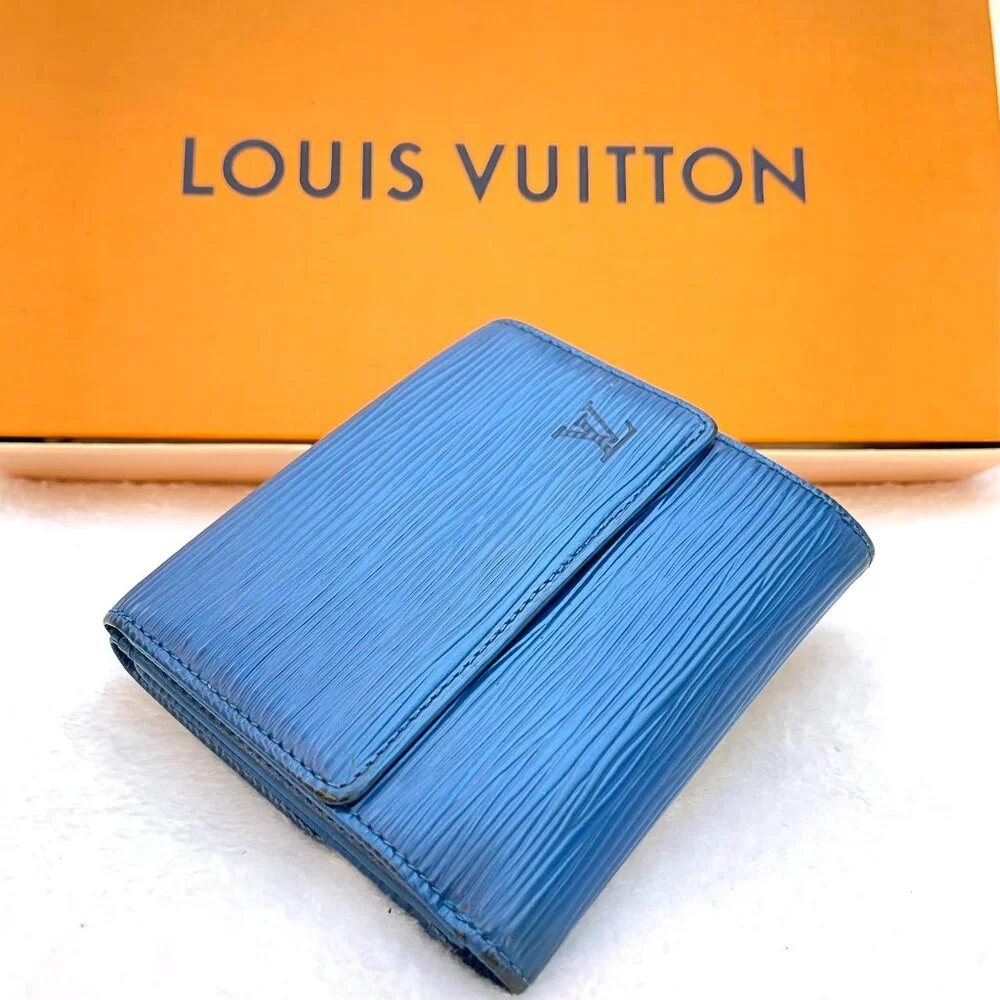 Auc Louis Vuitton blue Epi leather classic wallet w double button snap closure